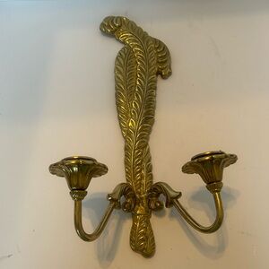 Heavy Brass Feather Wall Sconce Candleholder Double‎ Arm